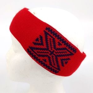 Vintage Knit Warm Ear Band Ski Snowboarding Nordic Red Winter Scandinavian